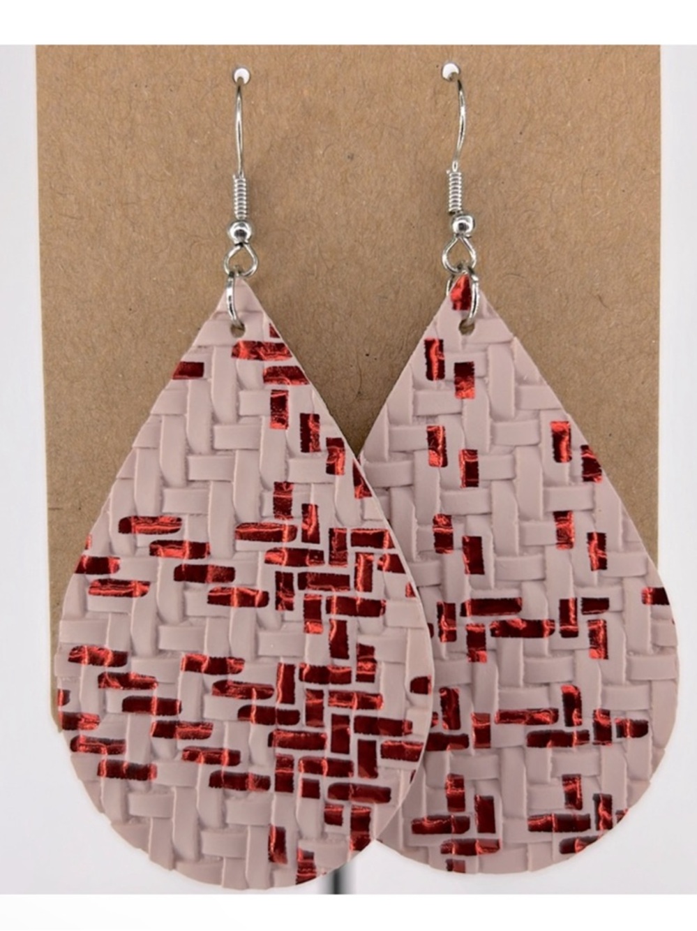 Faux Leather Dangle Earrings Red/Peach Fashion Jewelry - Picture 1 of 5